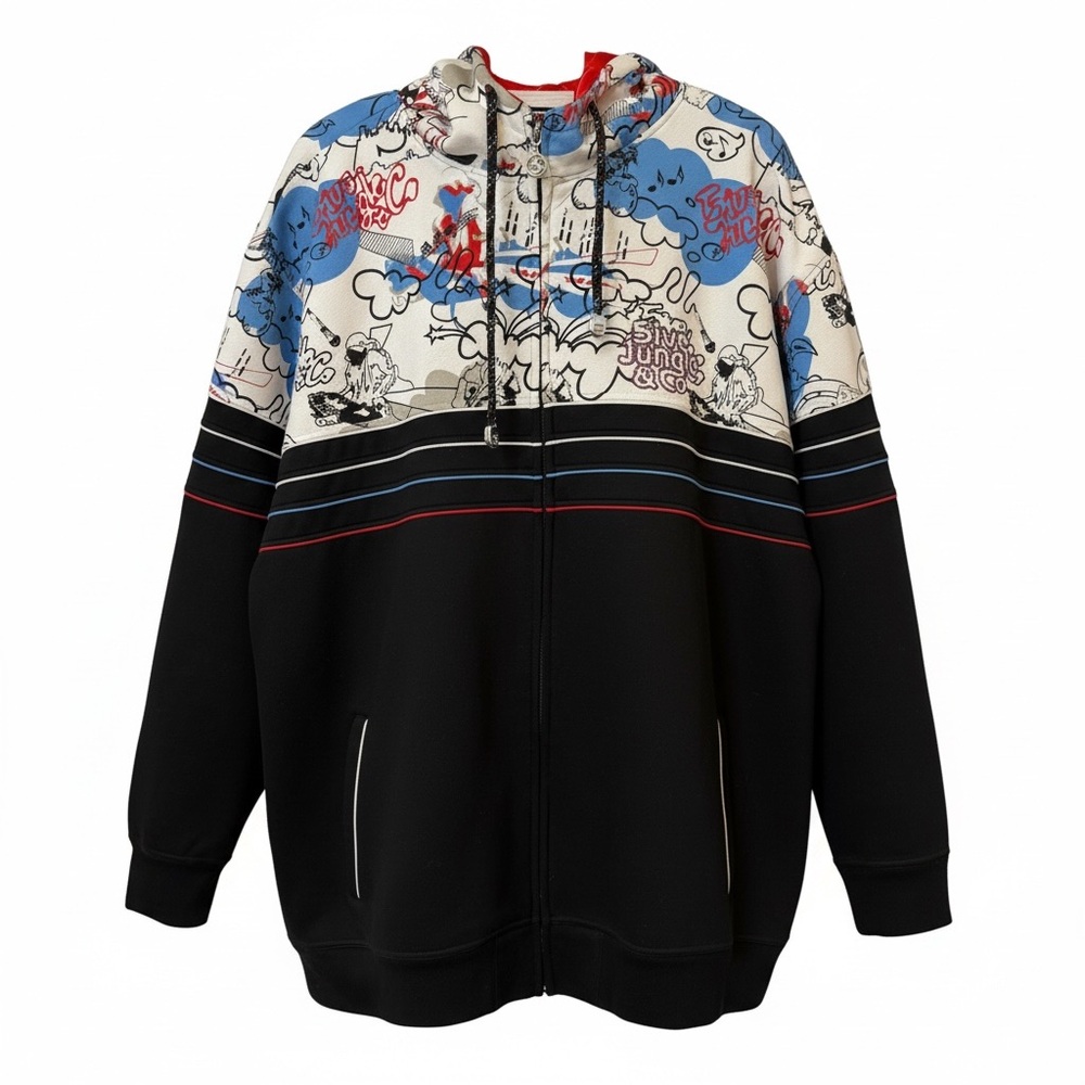 5ive Jungle Hoodie Mens 3XL Black Full Zip Graffiti Graphic Hip Hop Print